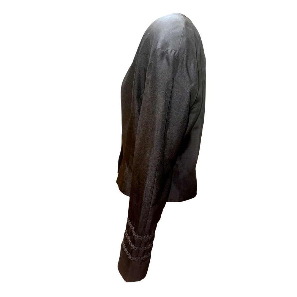 Eleanor P Brenner 10 Vintage Black Silk Jacket Cropped Blazer Deep V Embroidered - Picture 7 of 13
